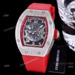 High End Replica Richard Mille Rm010 Diamonds Watch Red Rubber Band
